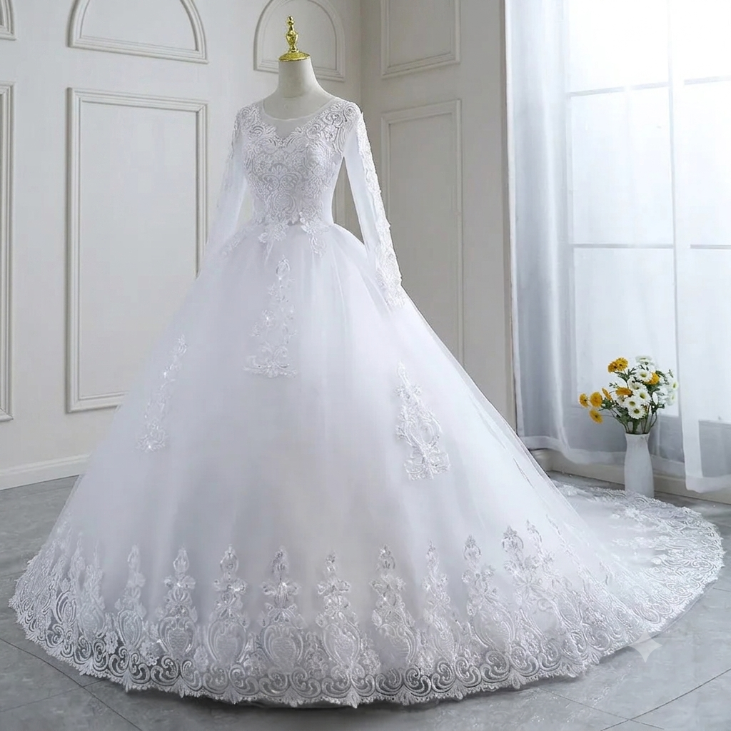 Elegant Bridal Long Dress – Princess Style Wedding Gown - Image 4