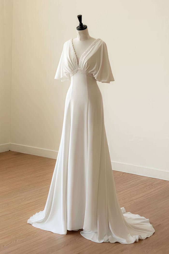 Flowy Chiffon A-Line Beach Wedding Dress with V-Neck - Image 4