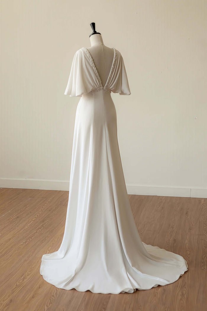 Flowy Chiffon A-Line Beach Wedding Dress with V-Neck - Image 2