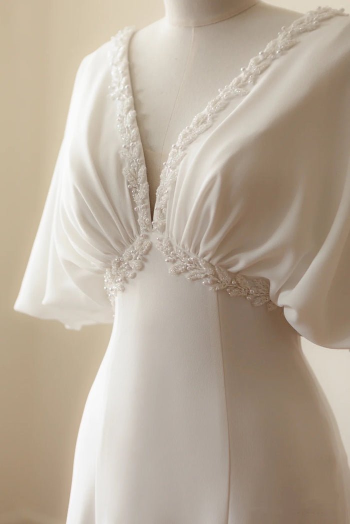 Flowy Chiffon A-Line Beach Wedding Dress with V-Neck - Image 3