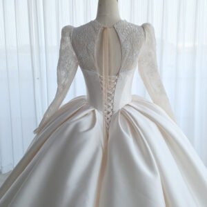 Vintage Long Sleeve Lace Satin Ball Gown Wedding Dress