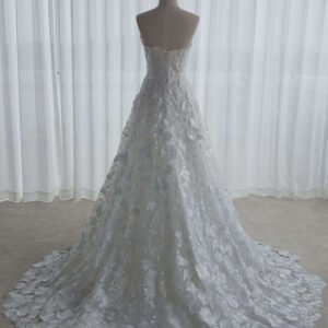 Romantic Floral Lace A-Line Wedding Dress with Long Train